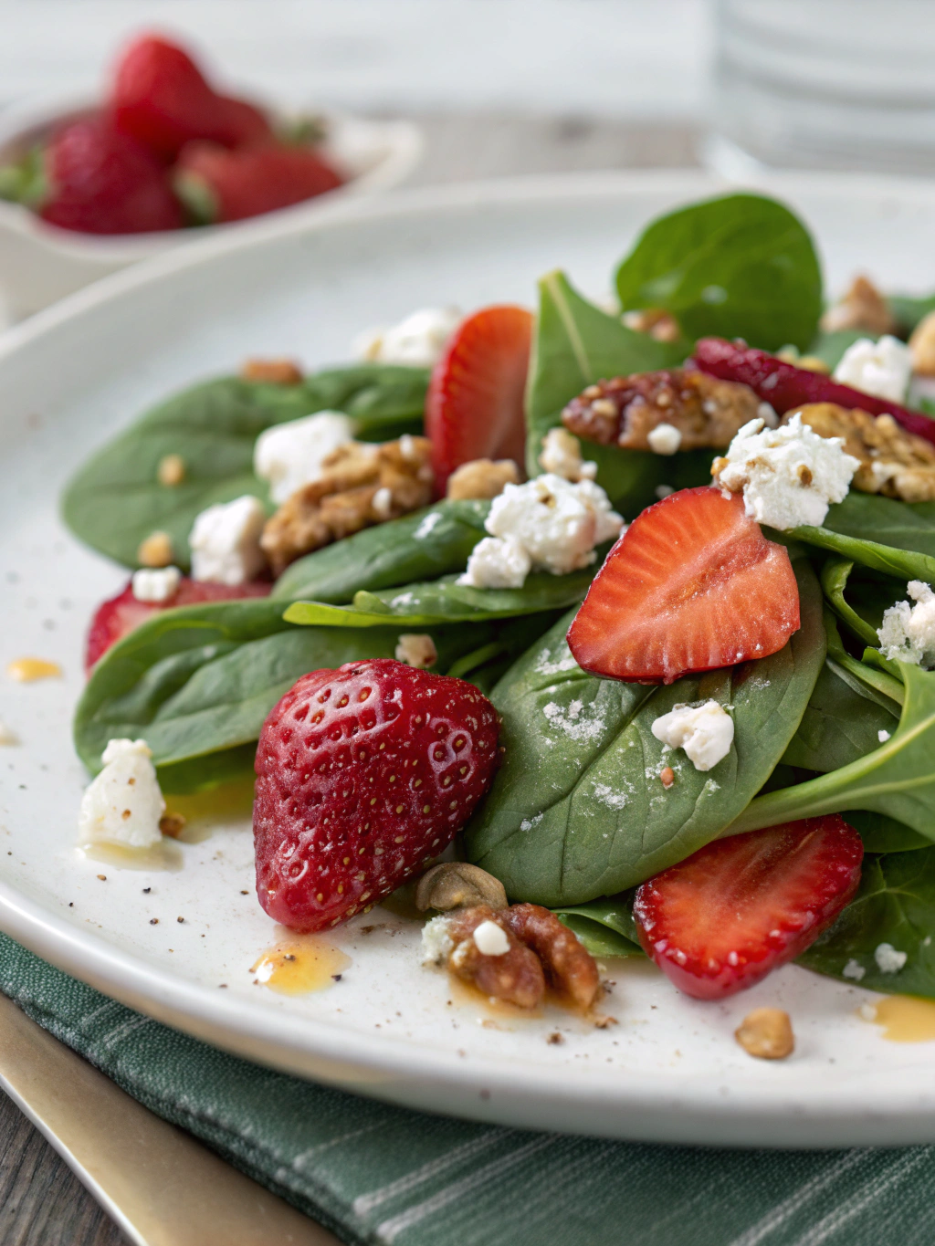 Spinach strawberry goat cheese salad recipe, Spinach strawberry goat cheese salad ingredients, Spinach strawberry goat cheese salad dressing, Spinach strawberry goat cheese salad balsamic, Strawberry spinach salad with goat cheese and candied pecans