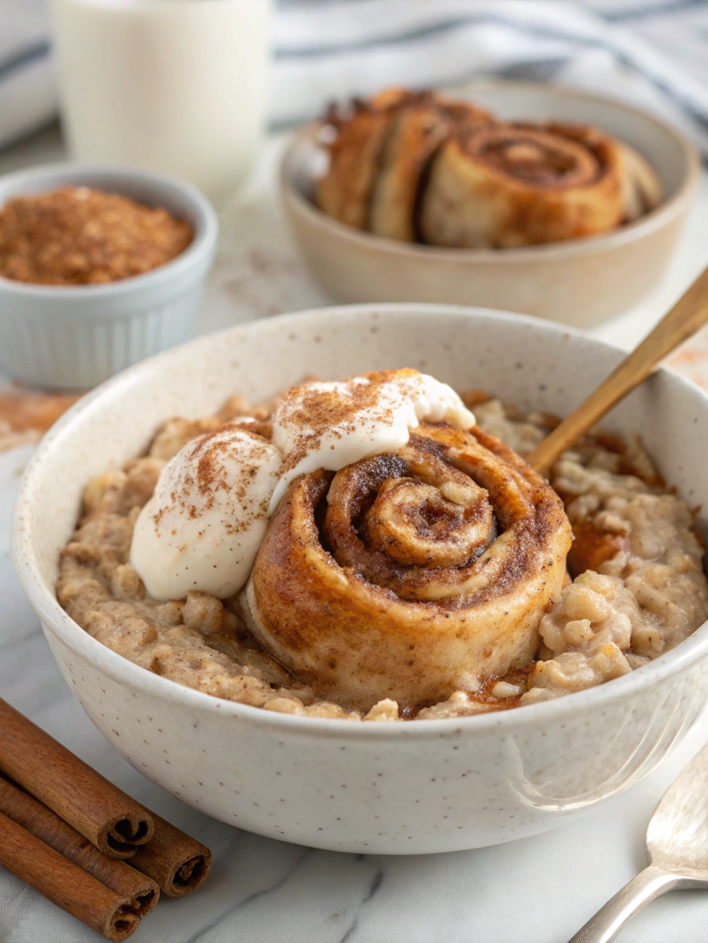 Cinnamon Roll Oatmeal, oatmeal with cinnamon, overnight oatmeal cinnamon, cinnamon overnight oats, cinnamon roll overnight oats, cinnamon roll oatmeal bake