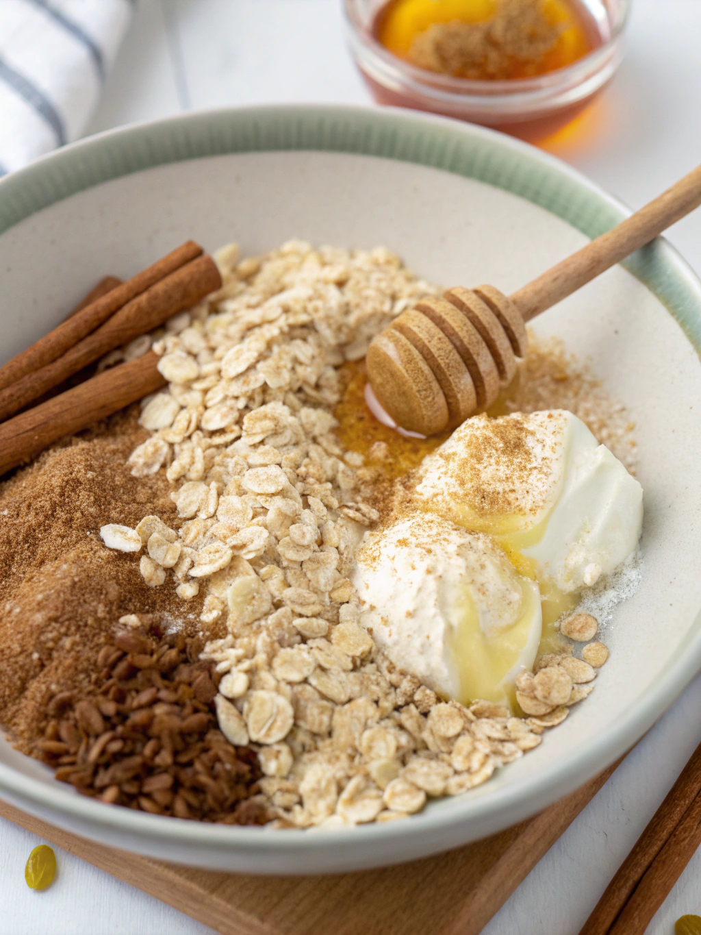 Cinnamon Roll Oatmeal, oatmeal with cinnamon,
overnight oatmeal cinnamon,
cinnamon overnight oats,
cinnamon roll overnight oats,
cinnamon roll oatmeal bake