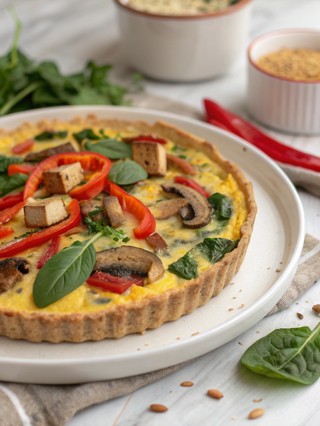 Vegan Breakfast Quiche Ingredients,  Vegan Breakfast Quiche, crustless quiche vegan, vegan quiche tofu, tofu quiche, vegan gluten free quiche,
vegan quiche recipe